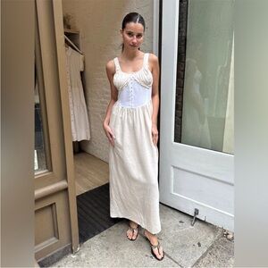 NEW TACH x Free People Bicolor Nasser Bustier Cottage Core Midi Linen Dress L